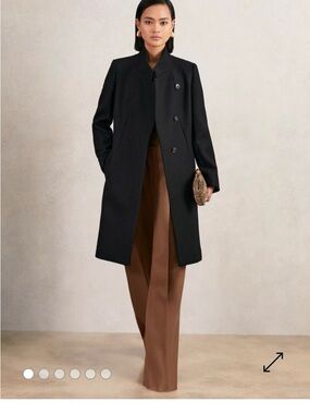 Reiss Max Wool-Blend Wrapover Mid-Length Coat in Black Size 8 New No Tag